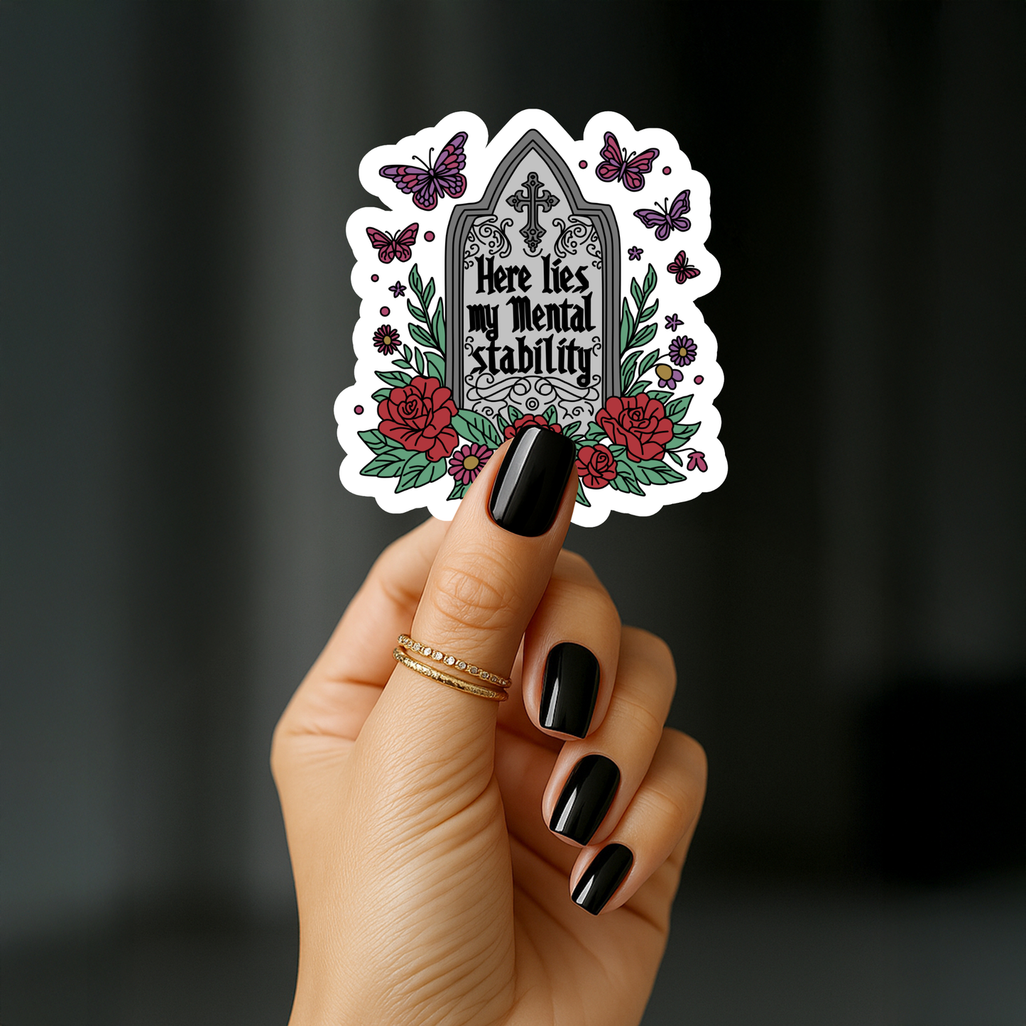 Here lies my mental stability black Sticker