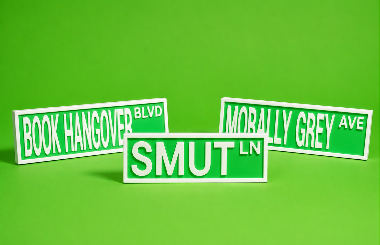 Neon Green Bookshelf Signs