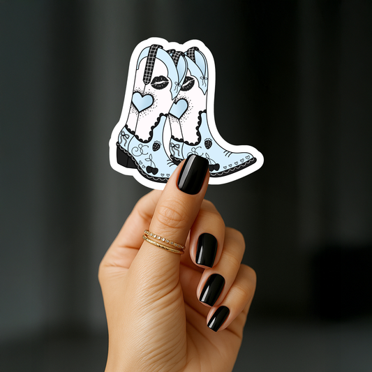 Sabrina Carpenter cowgirl boots blue Sticker