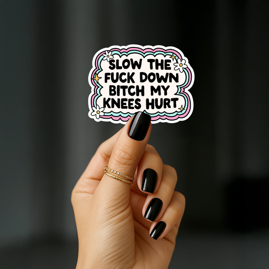 Slow the fuck down bitch my knees hurt Sticker