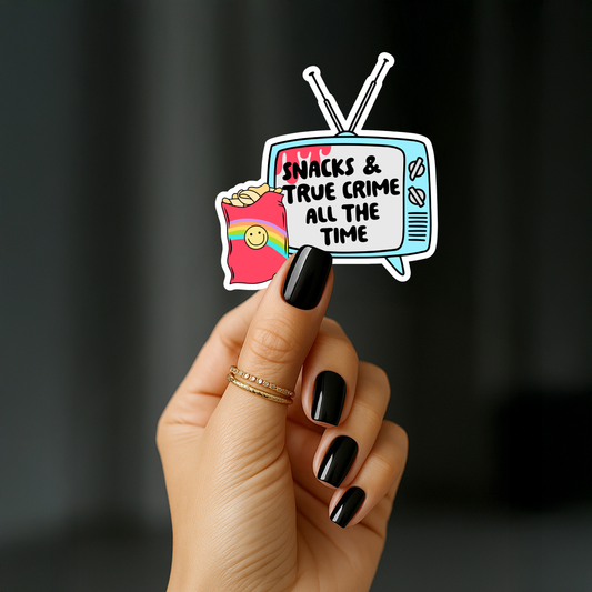 Snacks and true crime all the time Sticker