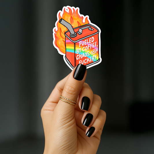 Fueled by coffee, chaos and fuckery Sticker