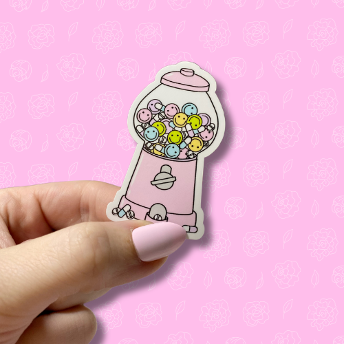Happy pills gumball machine light pink Sticker