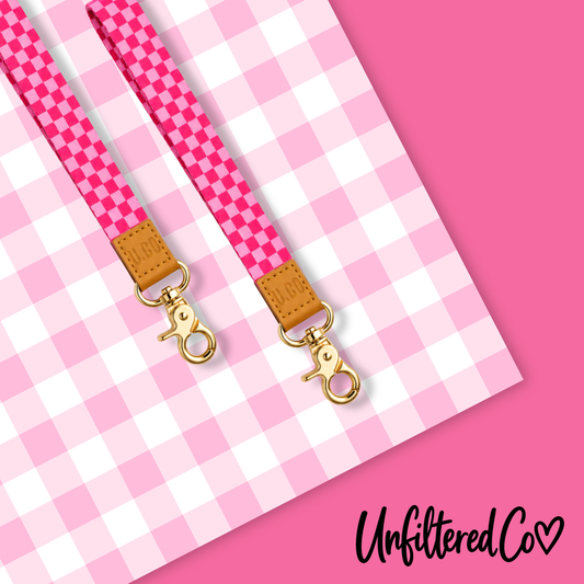 Pink Checkered Wristlet