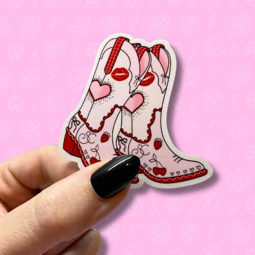 Sabrina Carpenter cowgirl boots red Sticker