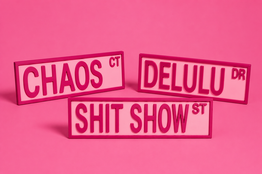 Pink on Pink Bookshelf Signs