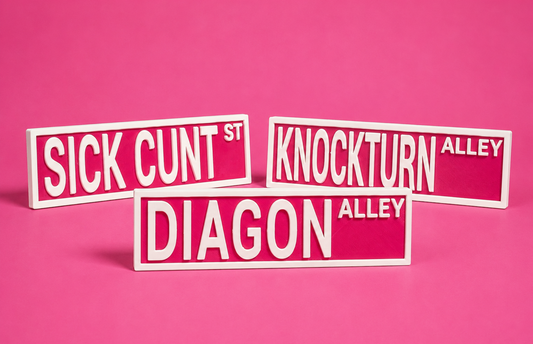 Magenta Bookshelf Signs